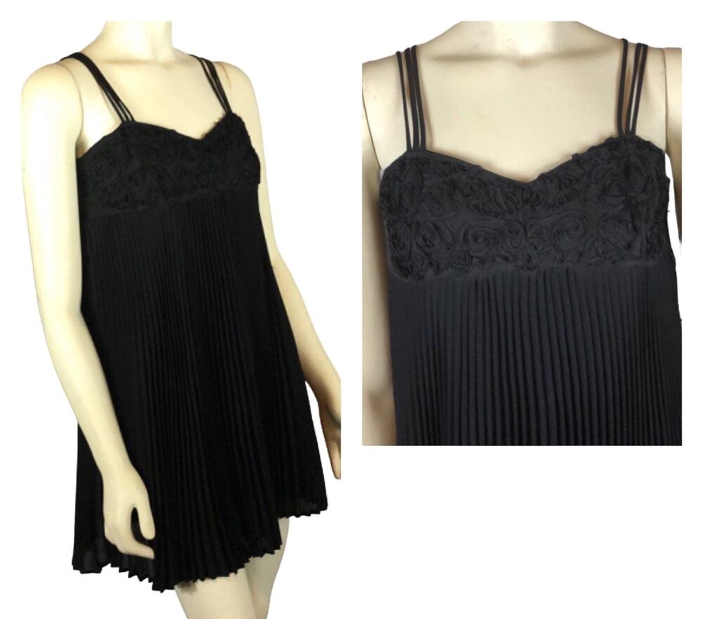 Vintage STARLET brand sexy black Spaghetti strapped pleated dress size small